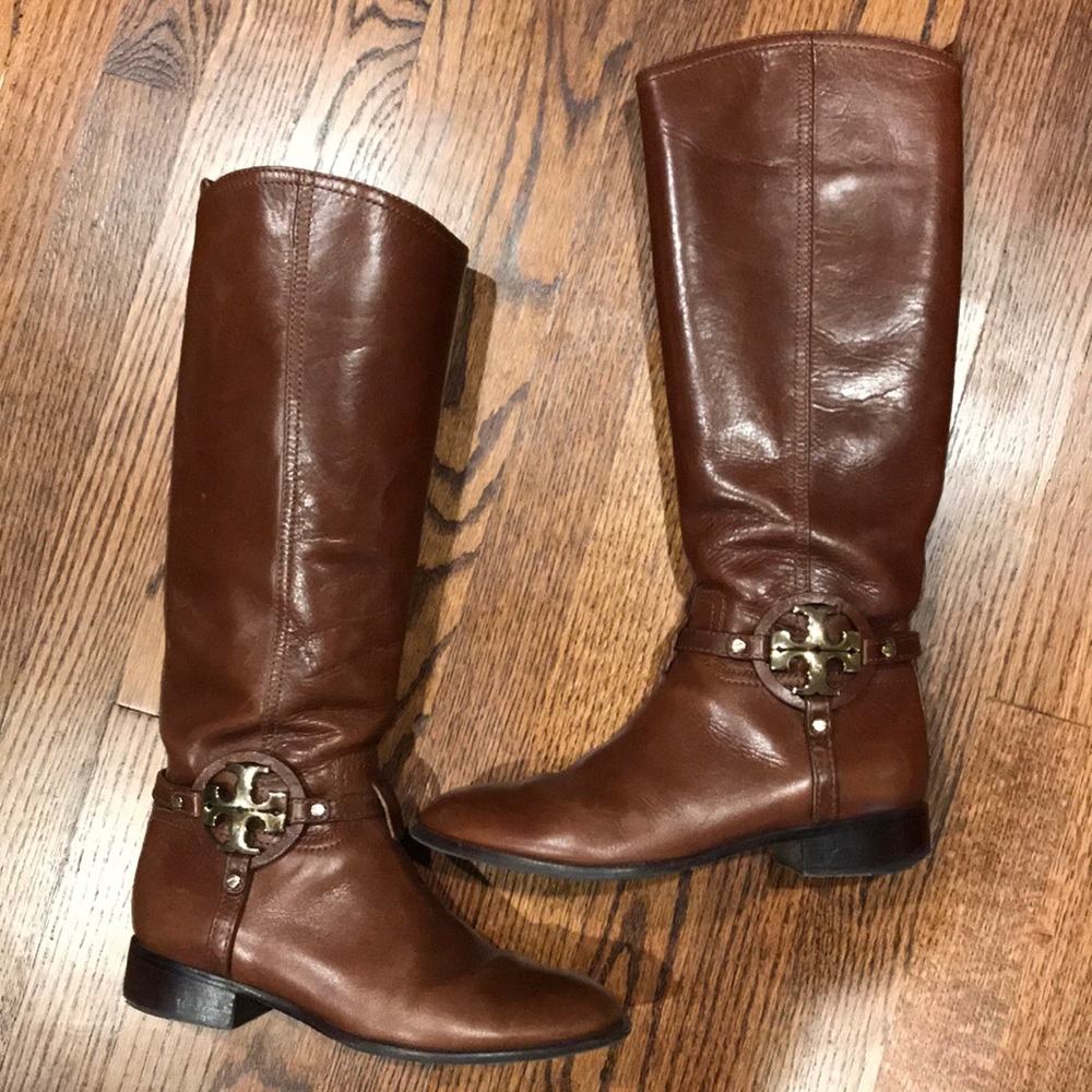 Tory Burch 8.5 almond brown leather riding boots